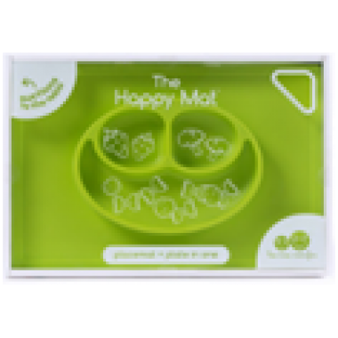 Happy Mat 矽膠笑臉餐碟+檯墊 - 青綠